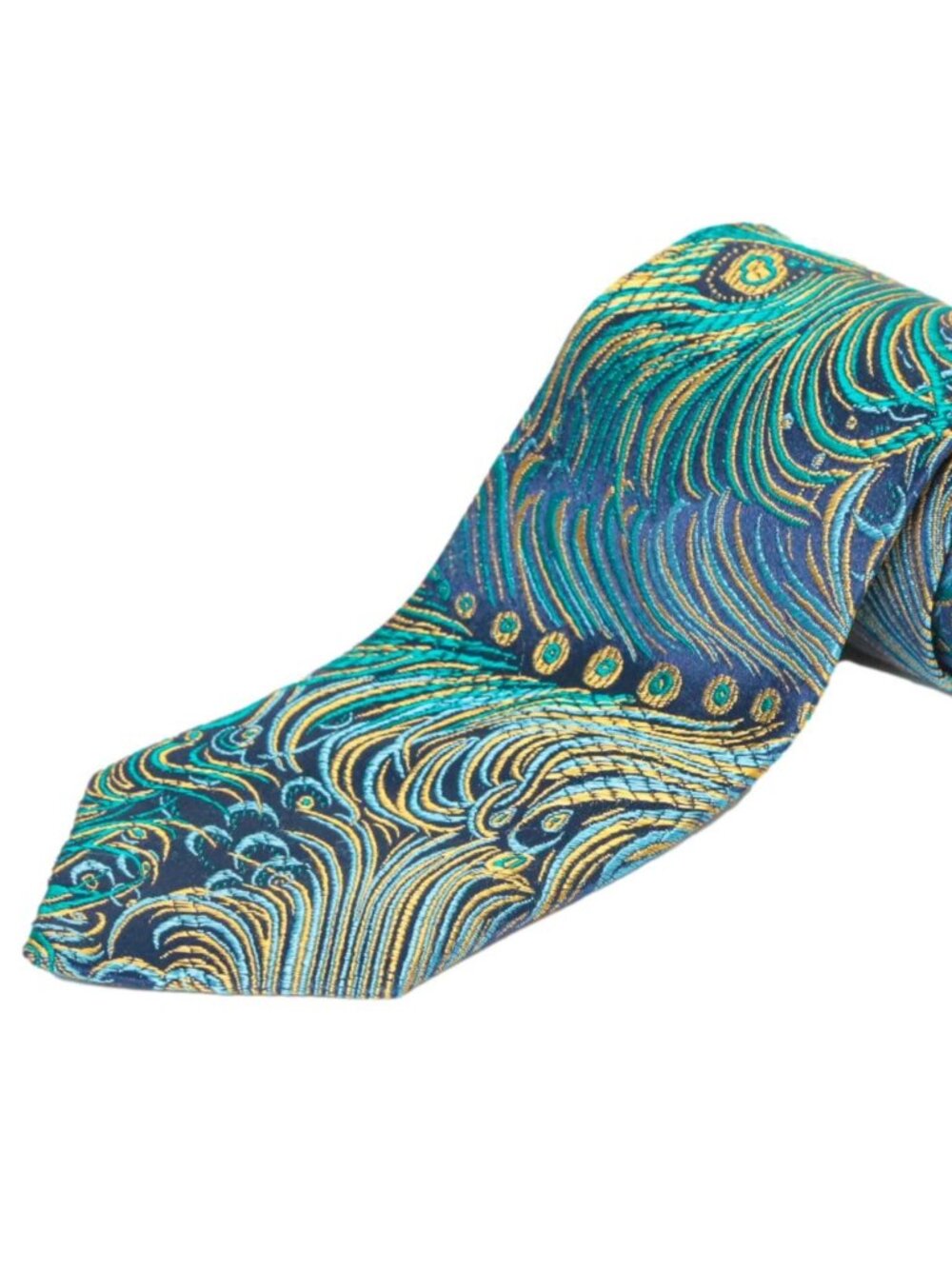 Peacock Pattern Brocade Men’s Tie | Blue & Gold
